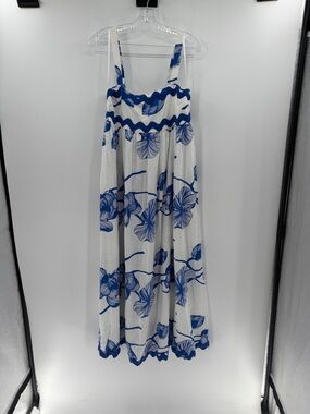White Closet Elements Floral Linen Blend Maxi Dress - Blue/White - Large